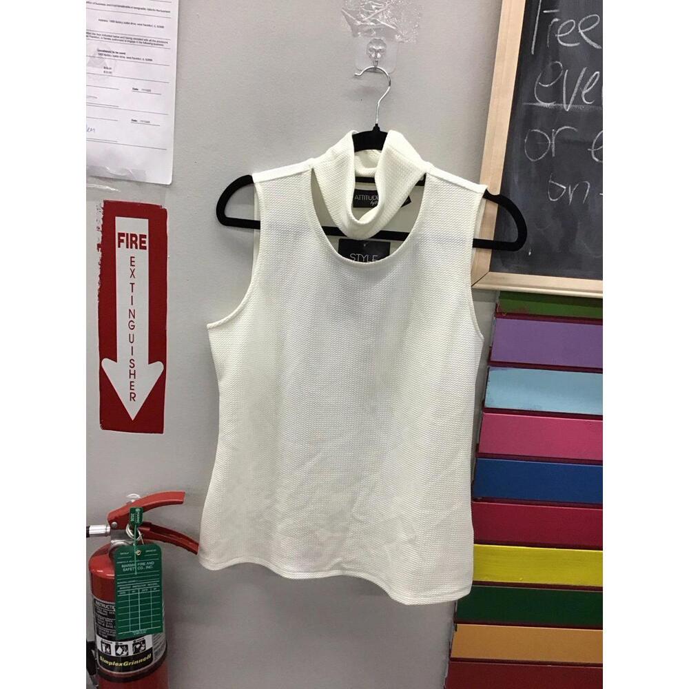 Attitudes by Renee women’s sleeveless tank with cutout neck cream medium new HSN